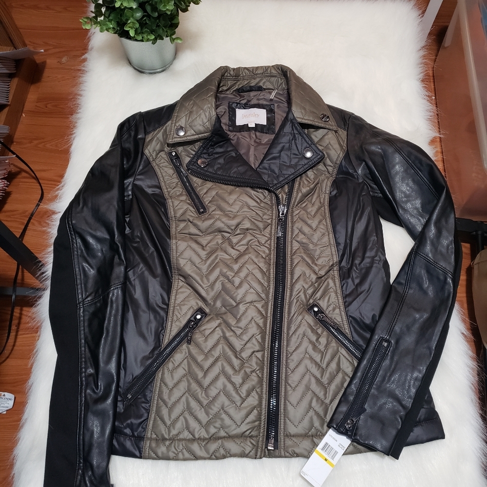 Laundry By Shelli Segal Khaki Quilted Moto Jacket